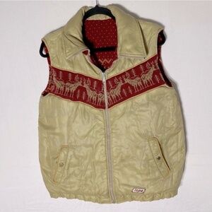 Vintage Ispo International Reversible Tan/Yellow & Red Knit Deer Vest M